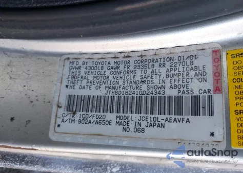 2001 Lexus Is 300 z USA, uszkodzony, nr VIN JTHBD182410024343